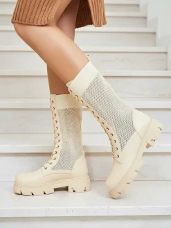 Clearance Ażurowe owe damskie botki sznurowane Buhomias Workery|Botki Bez Ocieplenia