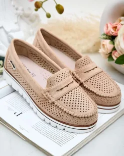 Outlet Ażurowe mokasyny damskie Leteller Półbuty|Espadryle Płaskie