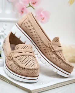 Outlet Ażurowe mokasyny damskie Leteller Półbuty|Espadryle Płaskie