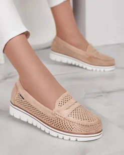 Outlet Ażurowe mokasyny damskie Leteller Półbuty|Espadryle Płaskie