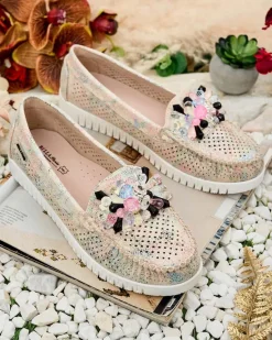 Best Ażurowe mokasyny damskie z koralikami Nasfali Półbuty|Mokasyny Na Płaskiej Podeszwie