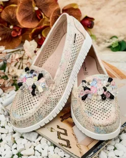 Best Ażurowe mokasyny damskie z koralikami Nasfali Półbuty|Mokasyny Na Płaskiej Podeszwie