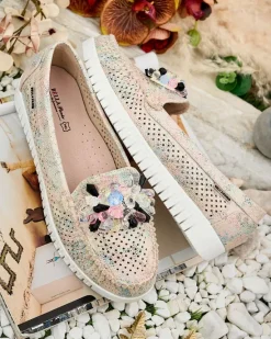 Best Ażurowe mokasyny damskie z koralikami Nasfali Półbuty|Mokasyny Na Płaskiej Podeszwie