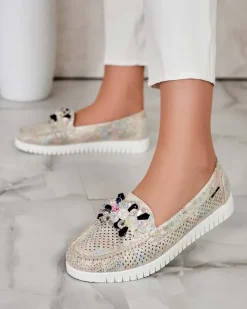 Best Ażurowe mokasyny damskie z koralikami Nasfali Półbuty|Mokasyny Na Płaskiej Podeszwie