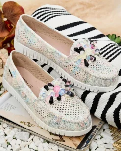 Ażurowe mokasyny damskie z koralikami Nasfali Półbuty|Mokasyny Na Płaskiej Podeszwie