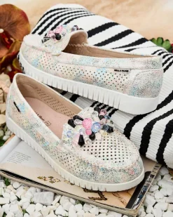 Ażurowe mokasyny damskie z koralikami Nasfali Półbuty|Mokasyny Na Płaskiej Podeszwie