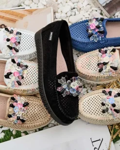 Ażurowe mokasyny damskie z koralikami Nasfali Półbuty|Mokasyny Na Płaskiej Podeszwie