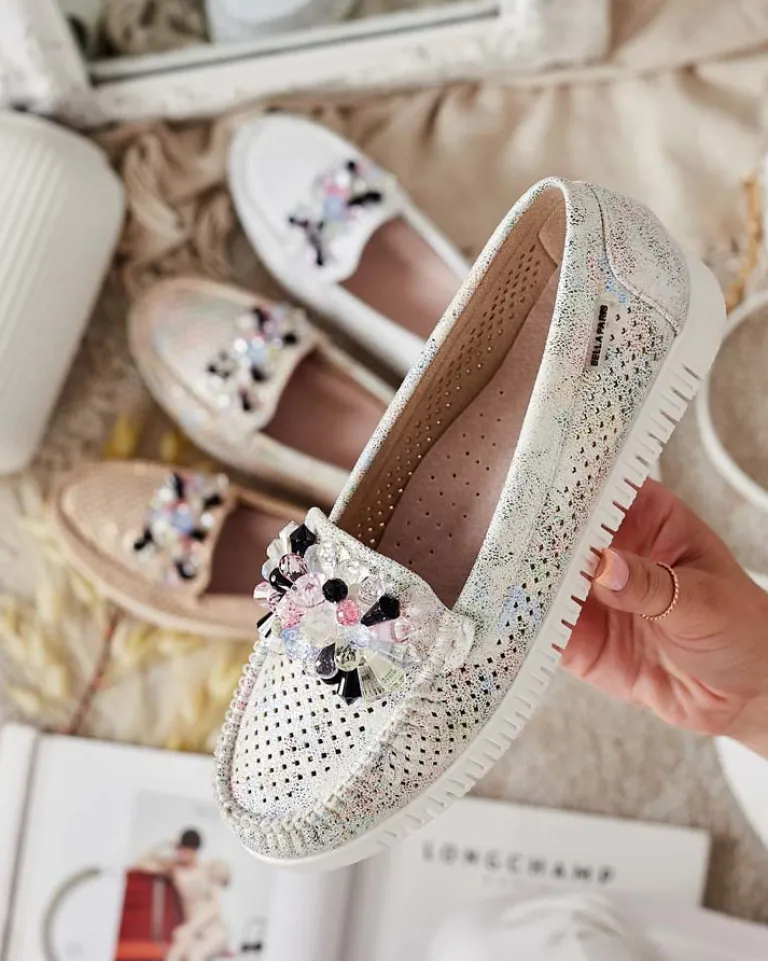 Ażurowe mokasyny damskie z koralikami Nasfali Półbuty|Mokasyny Na Płaskiej Podeszwie