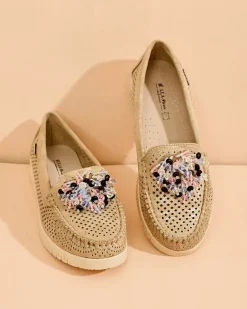 Ażurowe mokasyny damskie z koralikami Namis Półbuty|Mokasyny Na Płaskiej Podeszwie