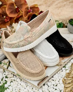 Ażurowe mokasyny damskie Nafis Półbuty|Mokasyny Na Płaskiej Podeszwie