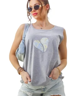 Sale Bawełniana bluzka damska na ramiączkach z serduszkiem Bluzki / Koszule / Koszulki