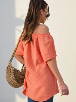 Best Bawełniana bluzka damska a'la hiszpanka z ozdobnymi guzikami Bluzki / Koszule / Koszulki