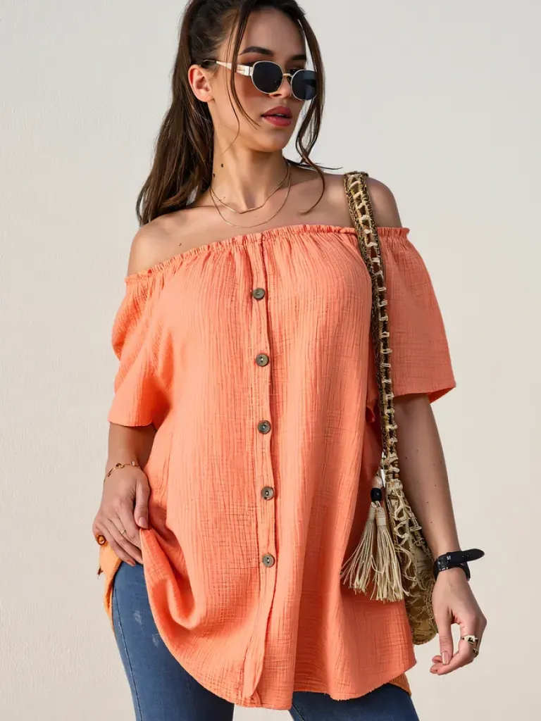 Best Bawełniana bluzka damska a'la hiszpanka z ozdobnymi guzikami Bluzki / Koszule / Koszulki