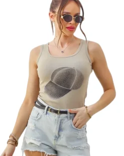 Bawełniana bluzka damska na ramiączkach z czapeczką Bluzki / Koszule / Koszulki