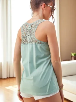 Sale Bawełniana bluzka bokserka damska na ramiączkach z koronką na plecach Bluzki / Koszule / Koszulki