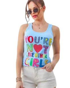 Hot Bawełniana bluzka bokserka damska na ramiączkach z napisami Bluzki / Koszule / Koszulki