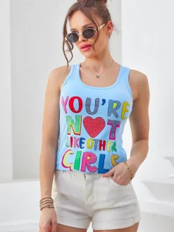 Hot Bawełniana bluzka bokserka damska na ramiączkach z napisami Bluzki / Koszule / Koszulki