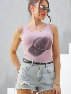 Best Bawełniana bluzka damska na ramiączkach z czapeczką Bluzki / Koszule / Koszulki