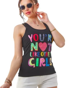 Bawełniana bluzka bokserka damska na ramiączkach z napisami Bluzki / Koszule / Koszulki