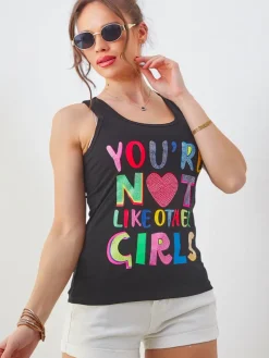 Bawełniana bluzka bokserka damska na ramiączkach z napisami Bluzki / Koszule / Koszulki