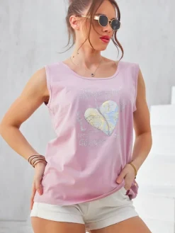 Clearance Bawełniana bluzka damska na ramiączkach z serduszkiem Bluzki / Koszule / Koszulki