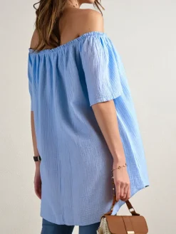 New Bawełniana bluzka damska a'la hiszpanka z ozdobnymi guzikami Bluzki / Koszule / Koszulki