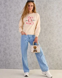 Bawełniana cienka bluza damska z printem Bluzy