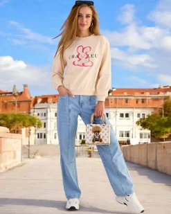 Bawełniana cienka bluza damska z printem Bluzy