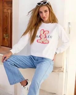 Discount Bawełniana cienka bluza damska z printem Bluzy