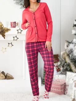 Best Bawełniana damska 2-częściowa piżama w kratkę Piżamy