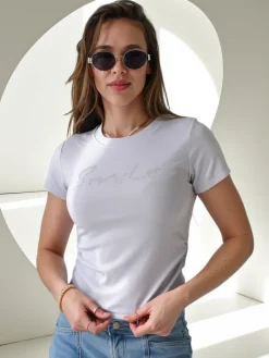 Best Bawełniana damska bluzka z napisem Bluzki / Koszule / Koszulki