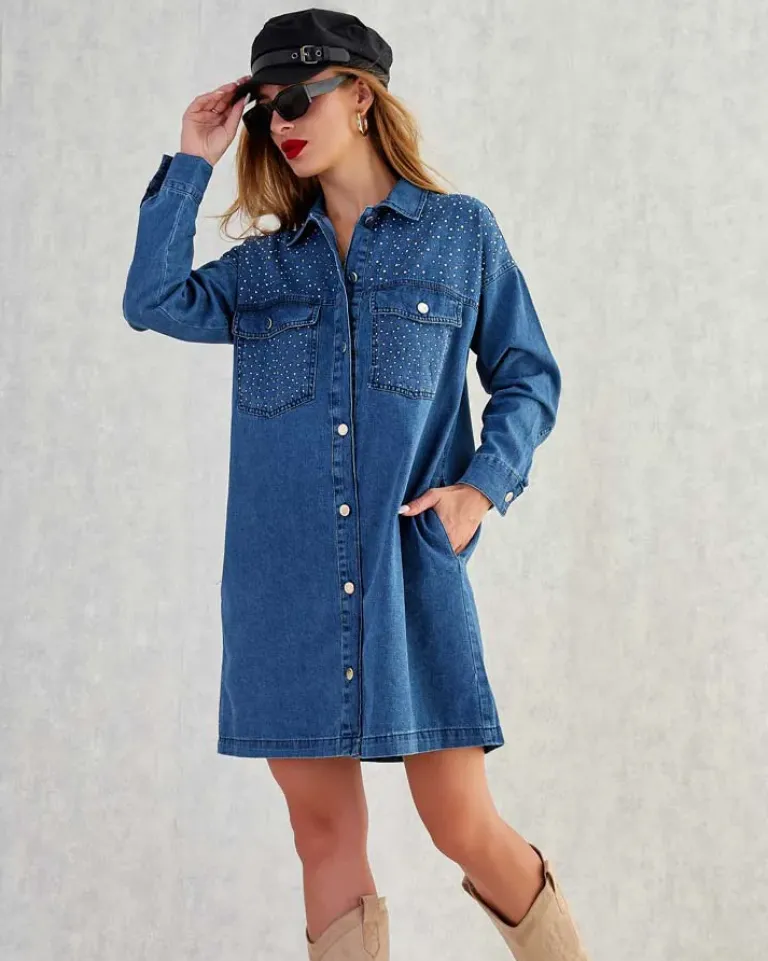 Best Bawełniana damska sukienka mini a'la jeansowa Sukienki Letnie|Sukienki Krótkie