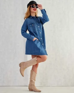 Best Bawełniana damska sukienka mini a'la jeansowa Sukienki Letnie|Sukienki Krótkie