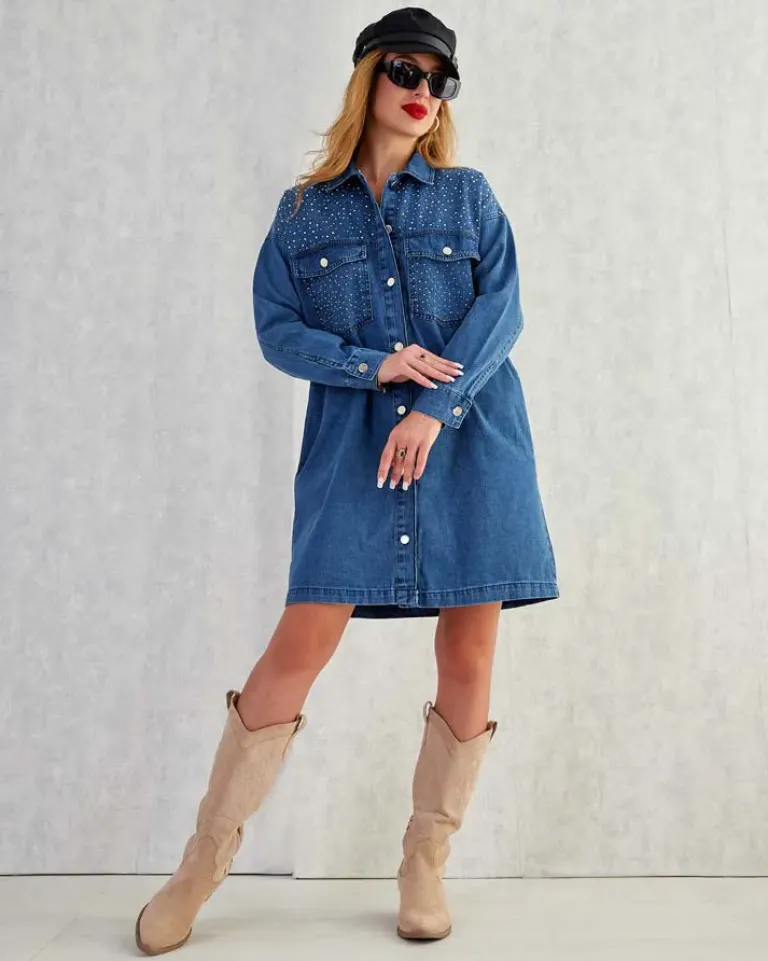 Best Bawełniana damska sukienka mini a'la jeansowa Sukienki Letnie|Sukienki Krótkie