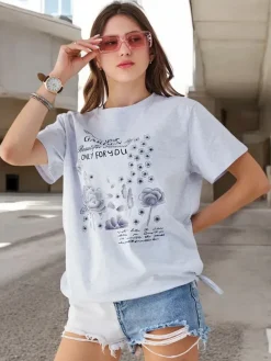 Best Bawełniana damska bluzka z napisem Bluzki / Koszule / Koszulki