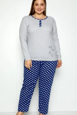 Bawełniana damska 2-częściowa piżama w kropki PLUS SIZE Piżamy