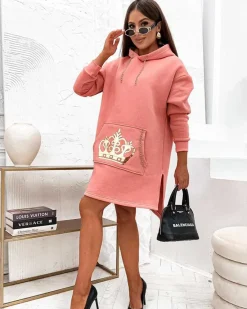 Online Bawełniana damska sukienka mini typu bluza Bluzy