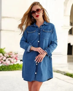 Outlet Bawełniana damska sukienka mini a'la jeansowa Sukienki Krótkie|Sukienki Letnie