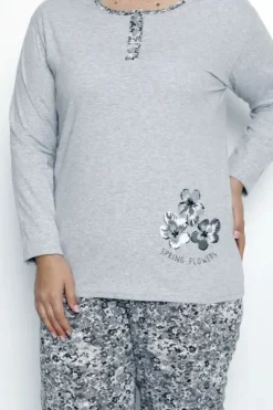 Discount Bawełniana damska 2-częściowa piżama w kwiaty PLUS SIZE Piżamy