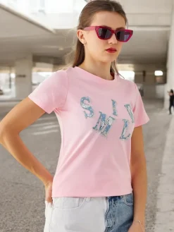 Sale Bawełniana damska bluzka z napisem Bluzki / Koszule / Koszulki