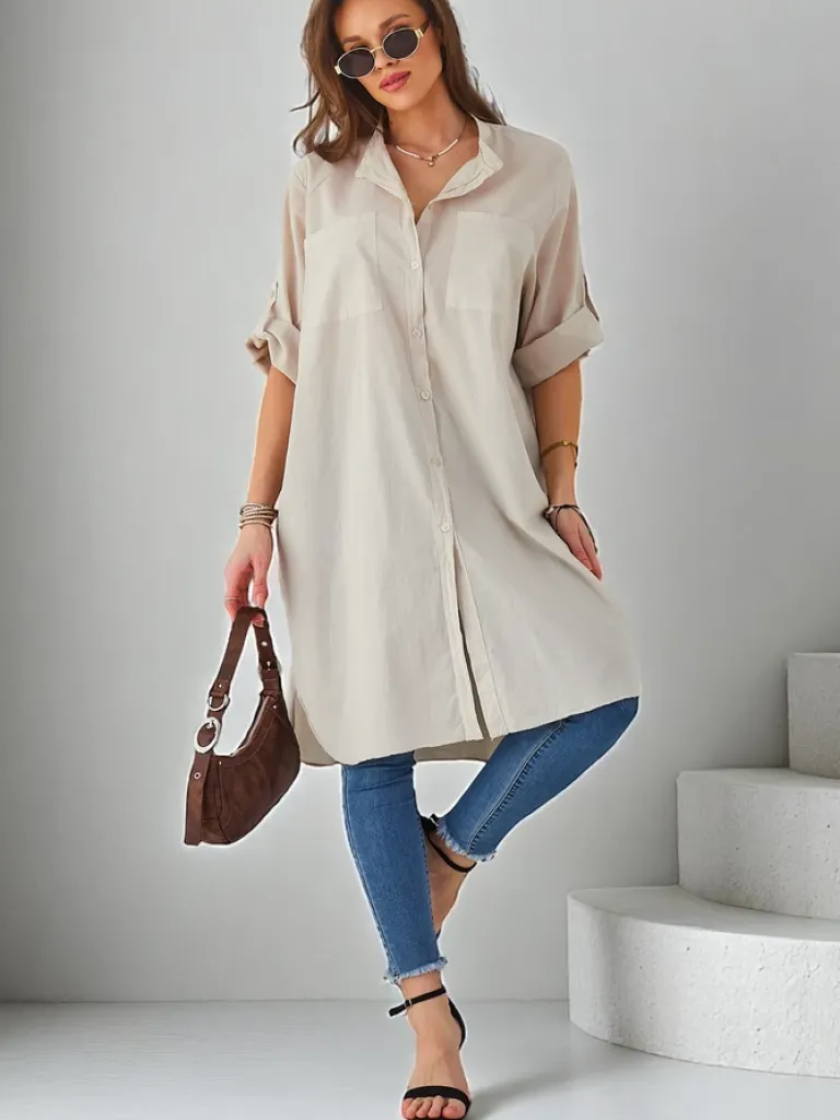 Bawełniana długa damska koszula oversize Bluzki / Koszule / Koszulki