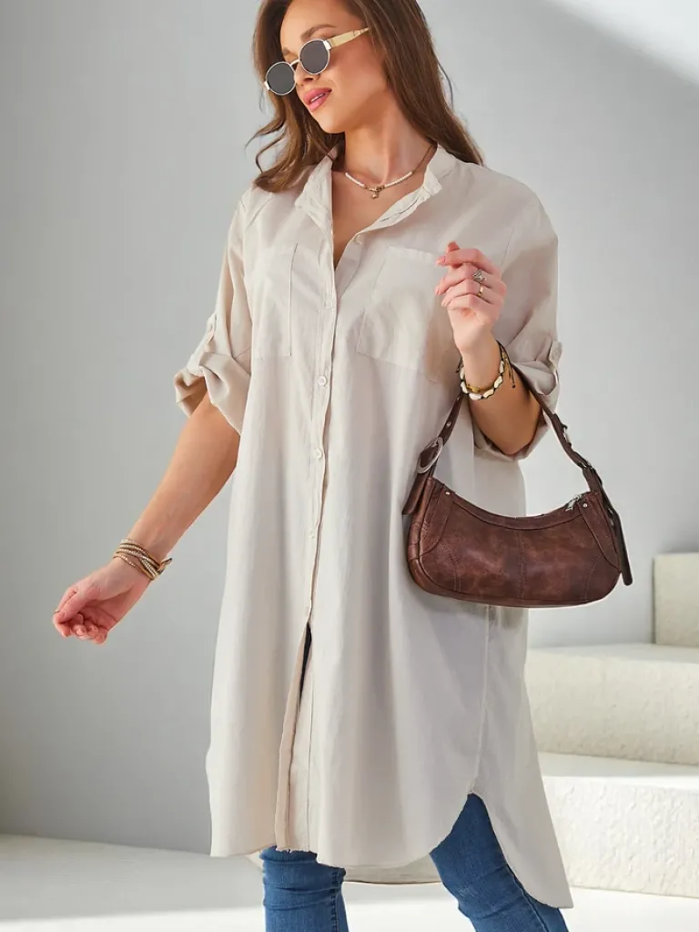 Bawełniana długa damska koszula oversize Bluzki / Koszule / Koszulki
