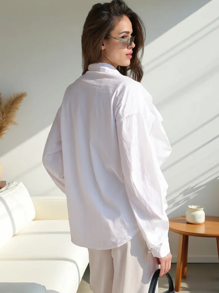 Sale Bawełniana koszula zdobiona falbanami i zapinana na guziki Bluzki / Koszule / Koszulki