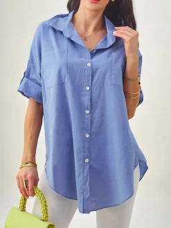 Clearance Bawełniana koszula damska z rękawami 3/4 Bluzki / Koszule / Koszulki