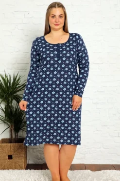 Discount Bawełniana koszula nocna w kwiatki PLUS SIZE Piżamy|Plus Size