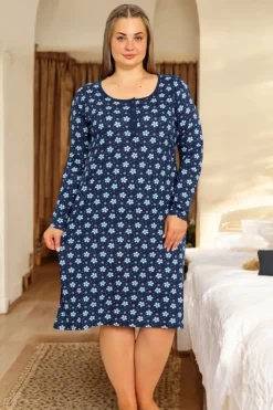 Discount Bawełniana koszula nocna w kwiatki PLUS SIZE Piżamy|Plus Size
