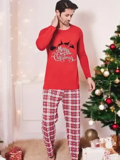 Bawełniana męska piżama świąteczna Plus Size|Piżamy