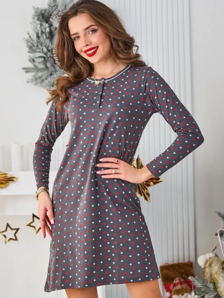 Clearance Bawełniana nocna koszula damska w gwiazdki Piżamy