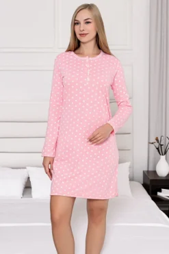 Clearance Bawełniana nocna koszula damska w kropeczki Piżamy