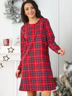 Sale Bawełniana nocna koszula damska w kratkę Piżamy